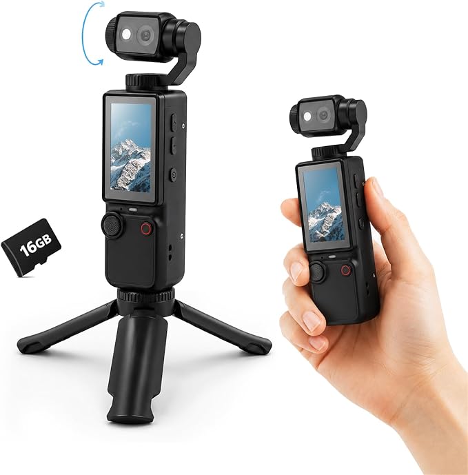 4K Handheld Camera for Vlogging 66M Small Pocket Tripod Body Cameras | 4K Video Recording&66M Photo | 180° Rotating Lens | 1.9in Screen | 5 Hours Working | Auto&Manual Focusing | Tripod, 16GB Card by MINGYY