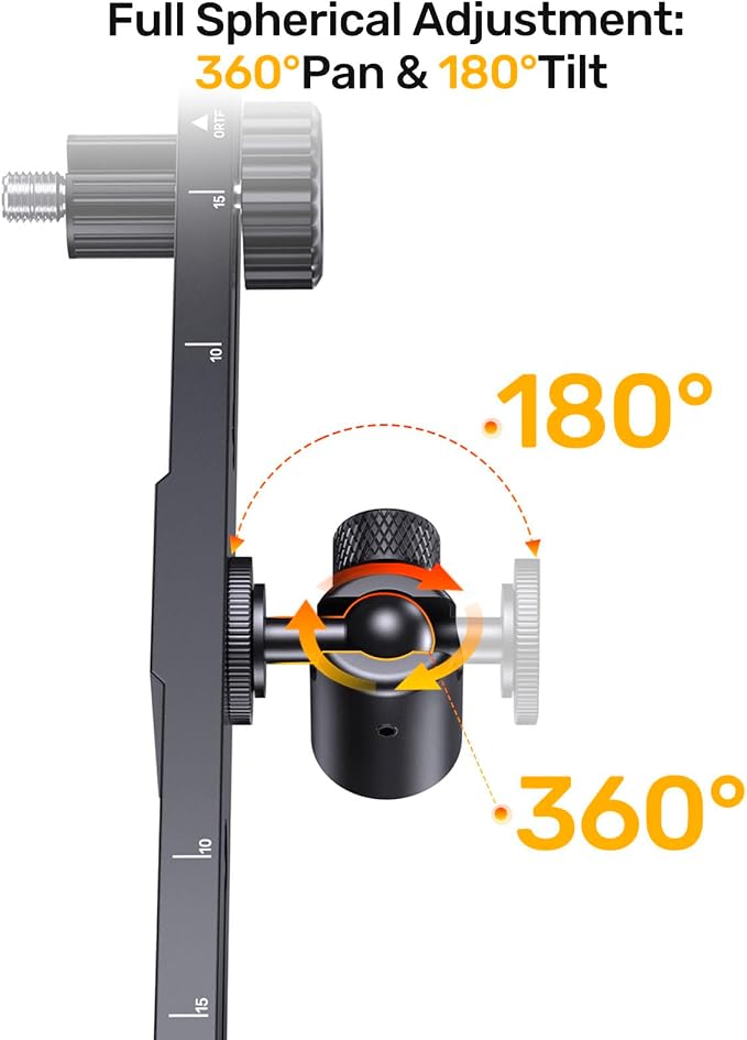 Stereo Array Spacing Microphone Holder with All-Metal Mic Ball Head Adapter, Adjustable Mic Mount Bar for Two Mics/Booms with 3/8" - 5/8" Screw Adapters, Fits Mic Stands for Recording, Live Streaming﻿ - Image 4