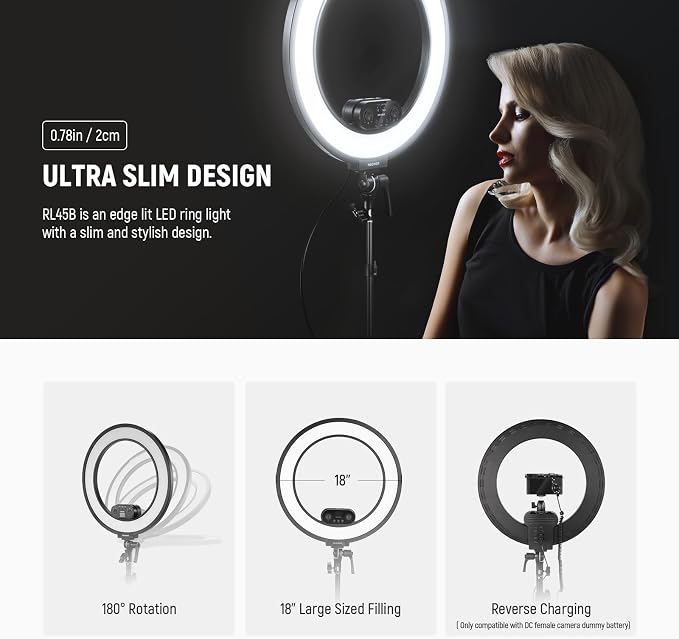 NEEWER RL45B 18" Edge Lit Desk Ring Light for Phone Camera Laptop LED Lighting Kit Phone Holder Desktop Stand Ball Head Mount Video Conference Webcam Recording Zoom Call Streaming Makeup Selfie - Image 7