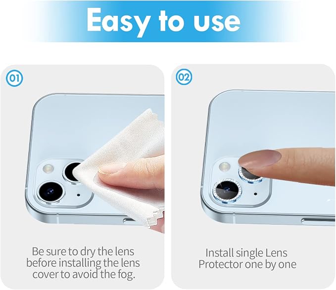 for iPhone 14/14 Plus Camera Lens Protector Bling Diamond, Blue | Individual Metal, 9H Hardness, Scratch Resistant, Shockproof, Drop Protection, Case Friendly, Stylish Accessories - Image 7
