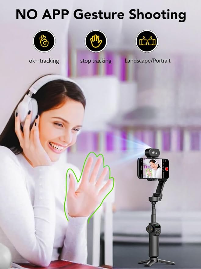 AOCHUAN Gimbal Stabilizer for Smartphone,NO APP Tracking,20CM Extension Rod,Face & Object Tracking stabilizer for iPhone & Android,3-Axis OLED Gimbal for Video Recording-AOCHUAN Smart X2AI Black - Image 2
