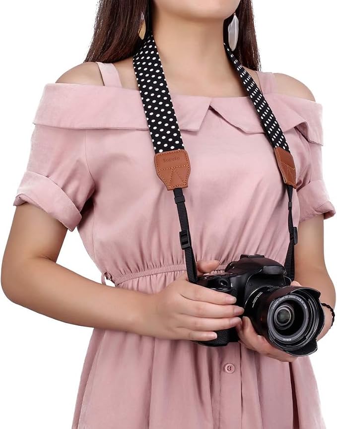 Camera Strap Women Camera Neck Strap Shoulder Belt Strap for Compact Digital Camera, Mirrorless Camera, Small DSLR Camera, Instant Camera(Black Dot) - Image 2