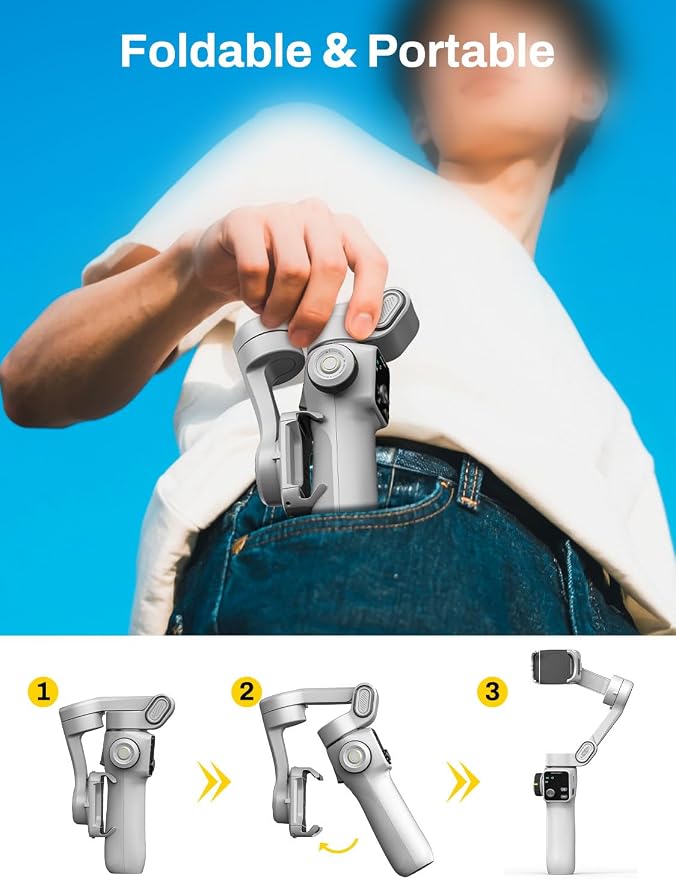 AOCHUAN Gimbal Stabilizer for iPhone & Android, 3-Axis Phone Gimbal with OLED Screen, 7.8" Extendable Rod, Face & Gesture Tracking, Ideal for Vlogging, Travel & Video Recording-Smart V8 White - Image 7