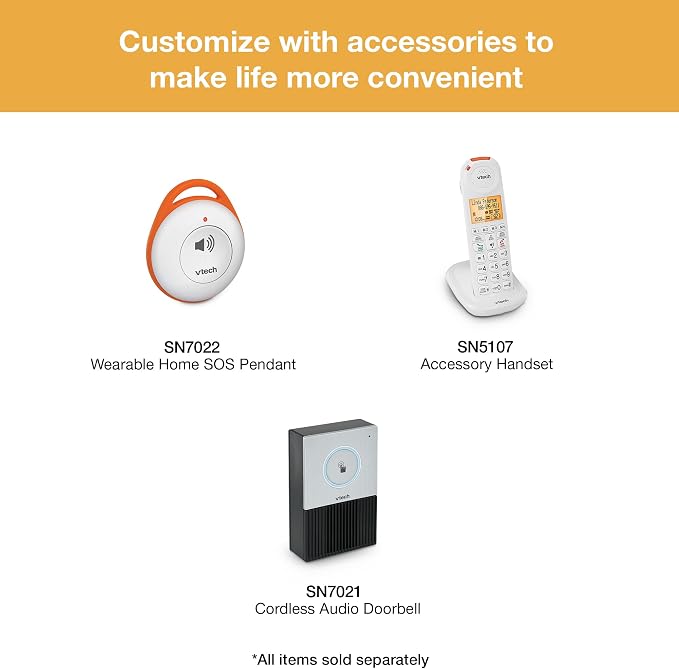 VTech SN5307 Amplified Photo Dial Additional Handset | Big Buttons, Large Display, 4 Photo Speed Dials, For SN5127 & SN5147 Senior Phones - Image 7