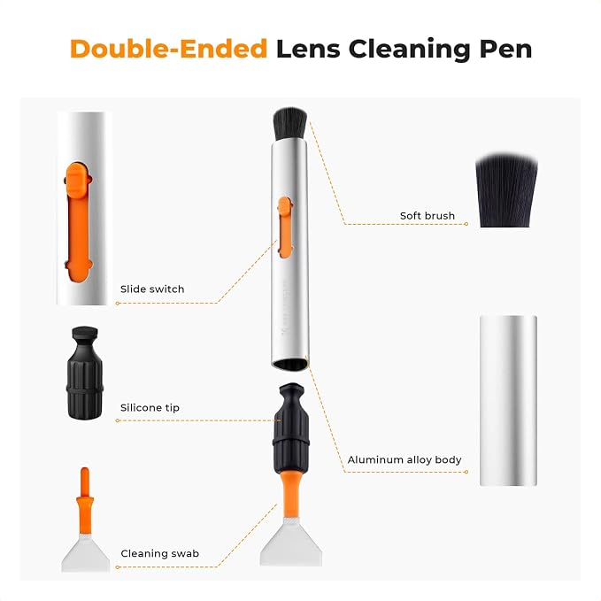 K&F CONCEPT Versatile Switch Lens Cleaning Pen for Camera Screen VR Glasses | 24mm Full-Frame Swab X6,Suede Carbon Head X2,Soft Brush,Aluminum Alloy Pen Body,Individually Packed,Portable and Hygienic - Image 2