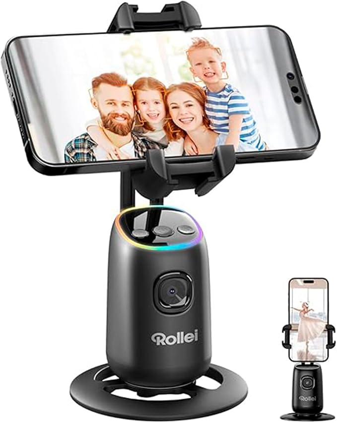Rollei Auto Face Tracking Tripod, Desktop Smartphone Gimbal Stabilizer Phone Holder with AI Track for iPhone/Android Stand for Filming Streaming Tiktok Video Vlog | Mobile Stand with Motion Sensor for Tiktok Live Streaming Video Vlog Recording, Tripod ... by Rollei