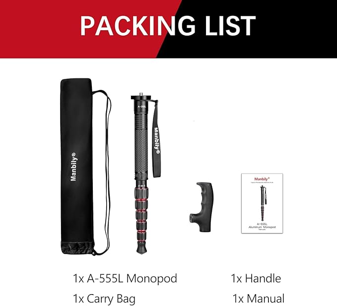 Camera Monopod Aluminum Portable Compact Lightweight Travel Monopod with Carrying Bag Walking Stick Handle,for DSLR Canon Nikon Sony Video Camcorder,6 Sections up to 61-in (A-555L) - Image 7