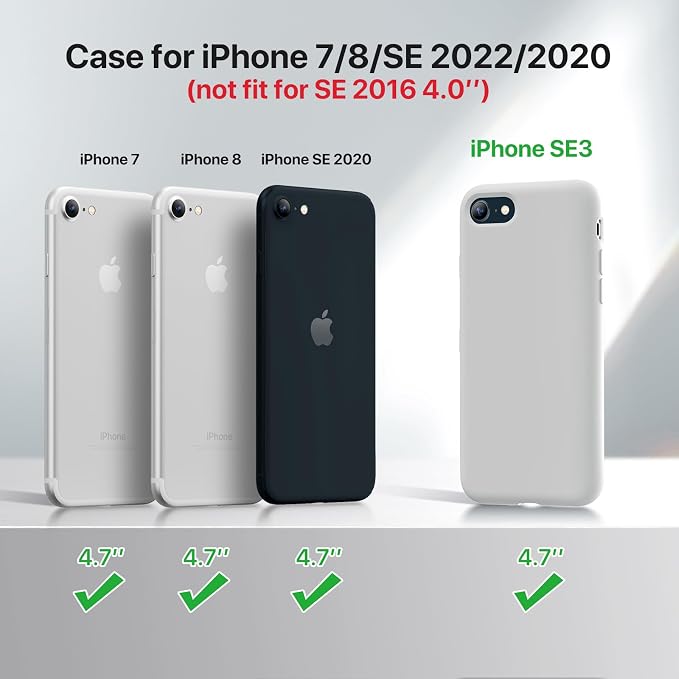 Miracase Silicone for iPhone SE 2022/SE 2020/7/8 Case,Moonlight White | Ultra Slim Cover with Screen Protector, Soft Microfiber Lining, Multi-Color Premium Silicone Shockproof Phone Case - Image 7