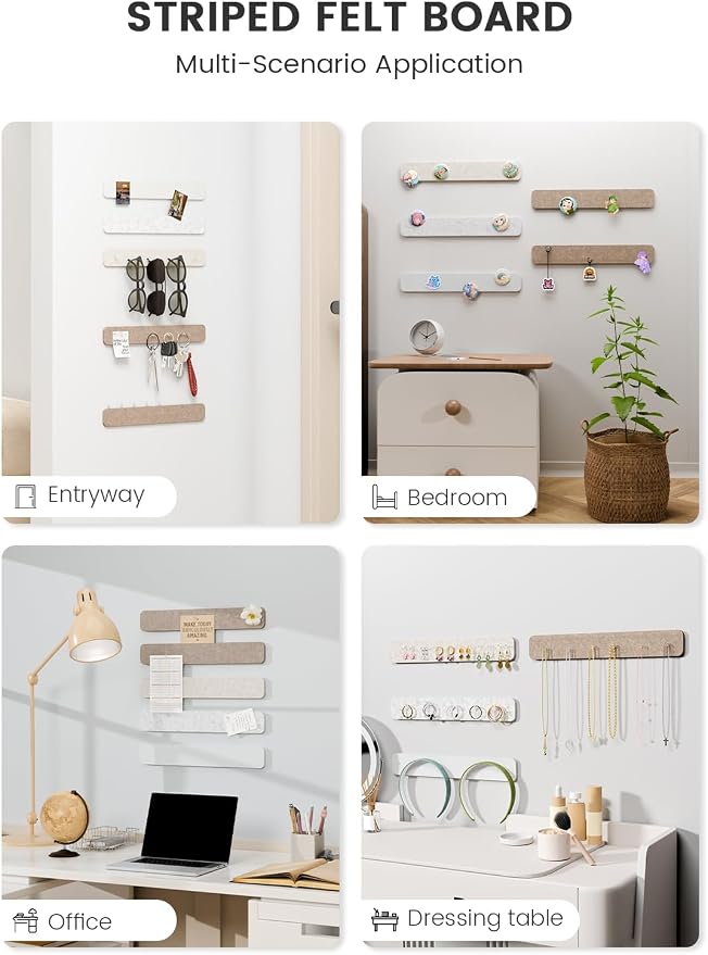 Fluxynara 13" x 2" Felt Wall Panels, Stone Beige | 5-Pack Includes 35 Push Pins and Adhesive Tabs for Photos, Notes and Decor in Bedroom Doors, Home Office or Studios - Image 6