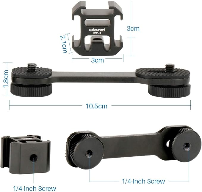ULANZI PT-3 Triple Cold Shoe Mount Plate Mic Video Light Extension Bracket | Microphone Stand Rig Mount Compatible with DJI OSMO Mobile 3 2 OM 4 Zhiyun Smooth 4/Feiyu Vimble 2 Gimbal Stabilizer Camera - Image 3