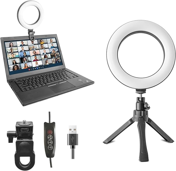 6" Ring Light Video Conference Kit, 5-Color 10-Brightness Clip-On Light with Stable Ring-Light Clamp & 5" Tripod, Desk/Zoom/TikTok, Makeup Light, Selfie Light by SHSYLVSEZM