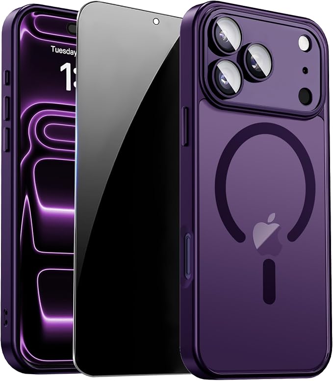 for iPhone 17 Pro Case with Privacy Screen Protector, Purple | Full Camera Protection, Compatible with MagSafe, Magnetic Matte Shockproof Phone Cover for iPhone 17 Pro Women/Girls by ZOZDOKG