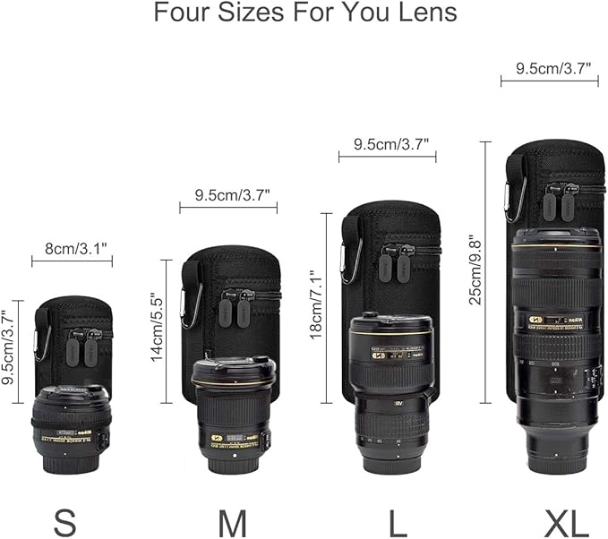 ARVOK Lens Pouch Set, Water Resistant Protective Lens Cases for DSLR Camera Lens, 4 Size Thick Camera Lens Bag for Nikon, Tamron, Sigma, Pentax, Sony, Olympus, Panasonic - Image 4