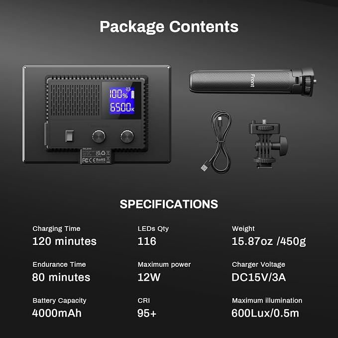 9" LED Video Light, 2500K-6500K Camera Light with Desk Stand | Type C USB Ports CRI 95+ Photo Lights with 4000mah Battery for Video Conference Recording, Indoor Photography, Live Streaming - Image 7