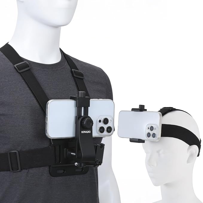KINGKI Mobile Phone Chest Strap Harness Mount Head Strap Holder Kit for POV/VLOG,Cell Phone Clip Compatible with iPhone,Samsung,GoPro Hero 12, 11,10, 9, 8, AKASO,DJI Osmo,and Action Cameras… by KINGKI