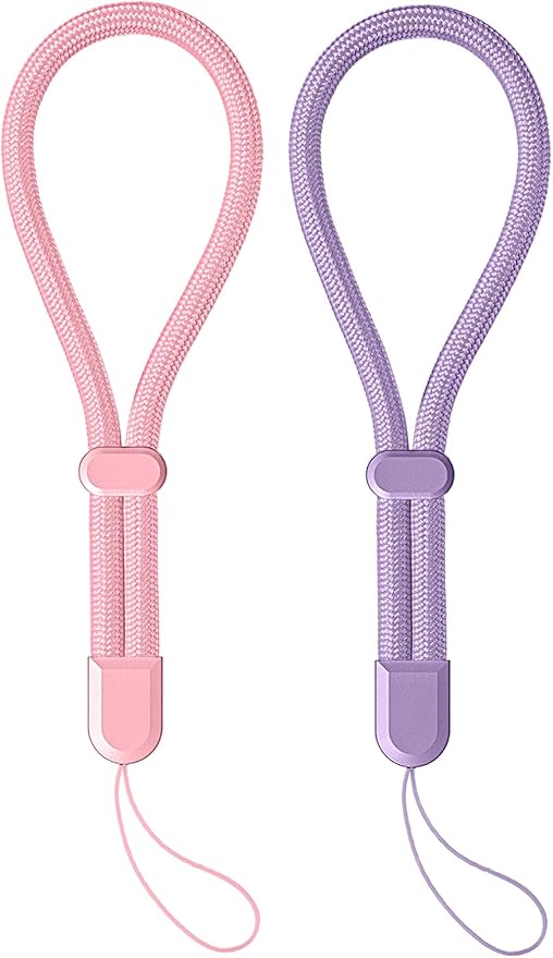 2 Pc Phone Wrist Strap Charm Anti-Lost Lanyard Hand Wristlet Finger Grip Strong Durable Adjustable for Women Men Universal for iPhone Camera Keychain USB Flash Drive Wallet ID Tag Puple Pink by Casecond