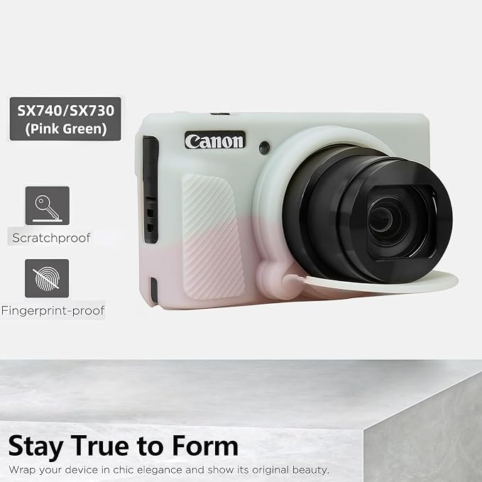 Camera Case for Canon PowerShot SX740/ SX730 Digital Camera, SX740 HS Case | Soft Silicone Protective Case Removable Lens Cover, Comes with 2 Screen Protectors and 1 Wrist Strap. (Pink Green) - Image 7