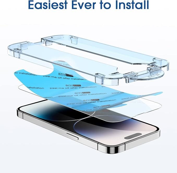 amFilm Auto-Alignment OneTouch for iPhone 14 Pro Max [6.7''] Screen Protector, Tempered Glass, 30 Seconds Installation, Bubble Free, Case Friendly, Anti-Scratch 4 Pack - Image 5
