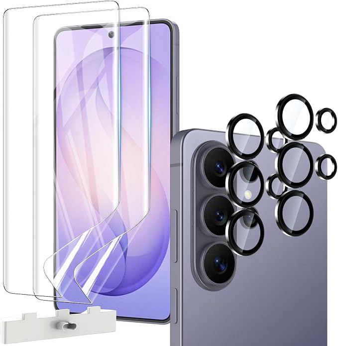 2+2 Pack Soft Flexible TPU Film Screen Protector for Samsung Galaxy S26 Ultra & Camera Lens Protector,Full Coverage,HD Clear,Support Fingerprint Unlock,with Easy Installation Alignment Tool by Natbok