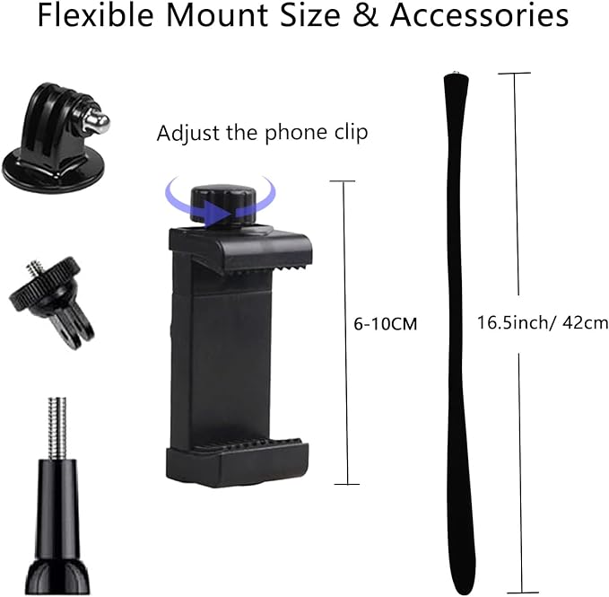Flexible Camera Mount Compatible with GoPro Action Camera, 16.5Inch (42CM) | Compatible with GoPro Hero 13 12 11 10 9/AKASO EK7000/Insta360 X5/DJI Action 5 Pro, Gooseneck Holder for 2.32-3.93'' Phone - Image 3