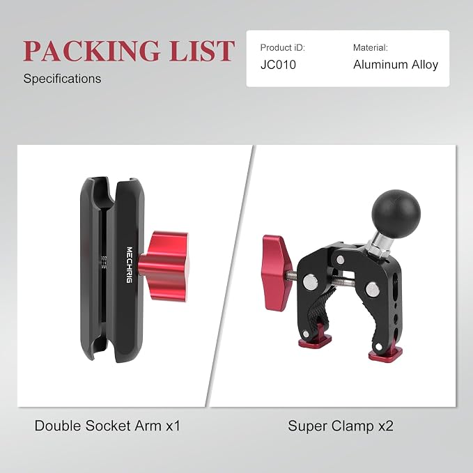 Super Clamp Double Camera Clamp,Dual Clip Mount with Magic Socket Arm - 3/8" & 1/4" Screw, Heavy-Duty Clamps for Desk & Cross Bars& Tripod & Handlebar,All Metal -Max Load Capacity 8.8LB,JC010 - Image 8