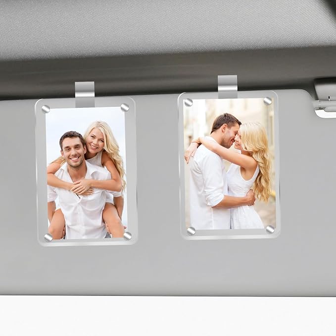 2-Pack Magnetic Car Photo Holders - Dual Clip & Magnet Visor Photo Frame for Car, Strong Hold on Air Vent or Visor to Display Family Pictures, Clear Acrylic Picture Frame Accessories - Image 8