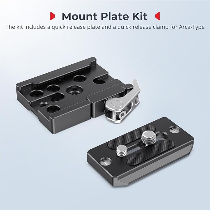 SMALLRIG Universal Quick Release Mount Plate Kit for Arca, Clamp & Plate | Built in Clamp and Plate, with 1/4''-20 & 3/8''-16 Threaded Holes - Image 2