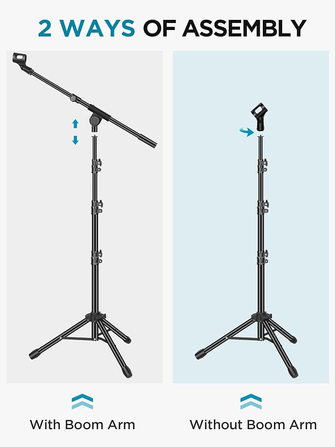 InnoGear Mic Stand Tripod Boom Arm Floor Microphone Stand Height Adjustable | Fast Assembly, Carrying Bag Included, Max Height 89.8", Work with Blue Yeti Shure Fifine, Heavy Duty, for Singing Podcast - Image 6
