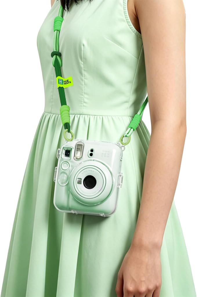 Clear Camera Case for Fujifilm Instax Mini 12, Green Camera Strap | Protective Cover with Anti-Accidental Shutter, 4 Composition Cards, Photo Storage Holds 10 Films, Clear Hard Shell, No Camera - Image 8