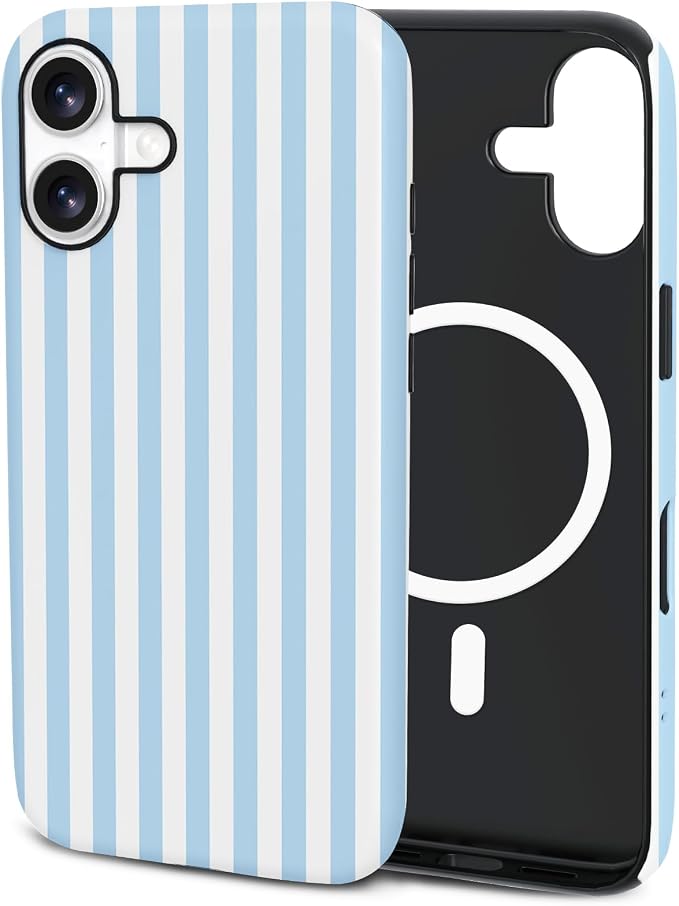 TPU Phone Case for iPhone 17, MagSafe Wireless Charging Compatible, Shockproof Slim Fit Protective Cover with Anti-Yellowing & Raised Camera Protection (Blue Stripe, iPhone 17(6.3")) by Unknown