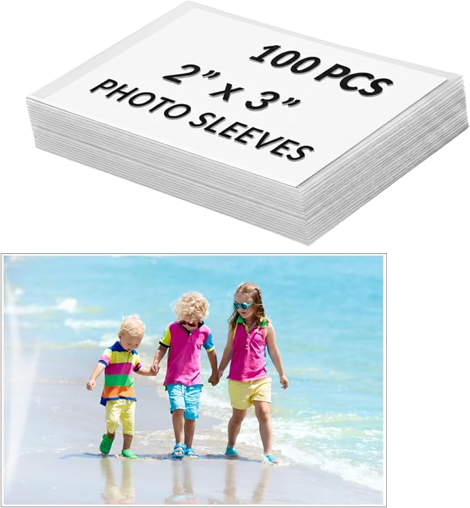 2x3 Photo Sleeves 100 Pcs, Acid-Free Archival Quality - Crystal Clear Photo Storage Protectors for Wallet Size Photos, Mini Snapshots & Passport Photos, Soft Card Protectors (3.94 Mil Extra Thick) by Freude
