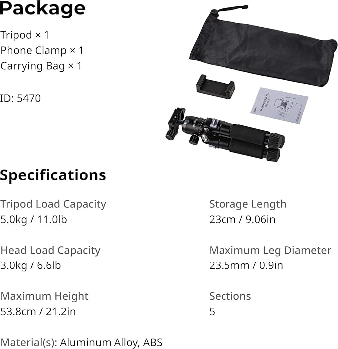 SmallRig VT-20Pro 21.2"/ 53.8cm Mini Tripod for Camera and Phone, Aluminum Alloy Small Desktop Tripod with 360° Ball Head, Table tripods Load Up to 11lb / 5kg - Image 8