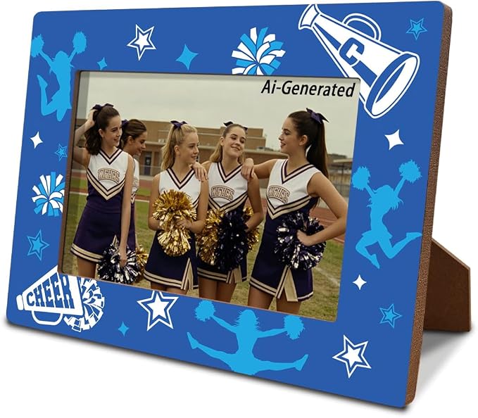 Blue Cheerleading Picture Frame for 4x6 Photo, Cheer Team Photo Frame with Easel Back, Desk Shelf Decor, Gift for Cheerleaders Coach Girls Team Senior Night End of Season by Unknown