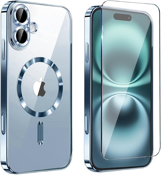 Magnetic Glossy Case for iPhone 17,iPhone17 Phone Case Slim Clear Luxury with Screen Protector & Camera Protector [Compatible with MagSafe], Shockproof Cover for iPhone Case 17-Blue by Unknown