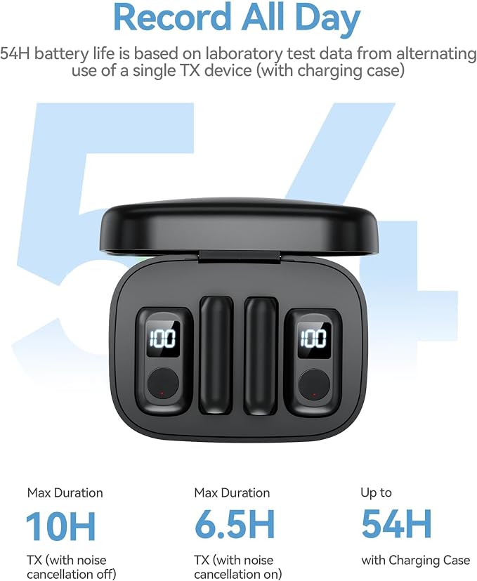 occiam Mini Lavalier Microphone for iPhone & Android Wireless Microphone | Noise Reduction Magnetic Mini Lapel Mic with 54H Charging Case for YouTube Podcast Tiktok Vlogging Video Recording Black - Image 4
