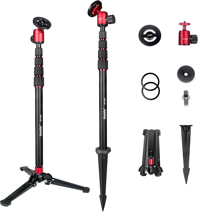 5 in 1 Golf Monopod with Tripod Base, Magnetic Phone Stand for Cameras, Smartphone Selfie Stick with Ground Spike Stake & Extension Bar 1/4’’ Max Height 63’’ (GF-M25) by Manbily