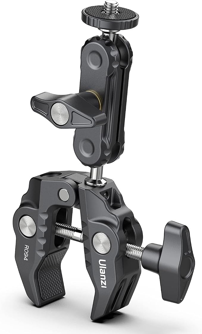 UURig R094 Super Clamp, Multi-Functional Camera C Clamp Mount | 1/4" Ball Head Monitor Mount 3/8" Hole Adjustable Video Shooting Compatible with DJI Pocket 3&4/Insta 360x5/Monitor/Light/Mic - Image 8