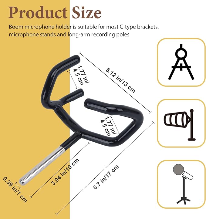 Boom Pole Holder Microphone Metal Cradle Mount Stand for Mic Stands | Compatible With C Stands, Metal Construction, for Studio Audio Use - Image 2