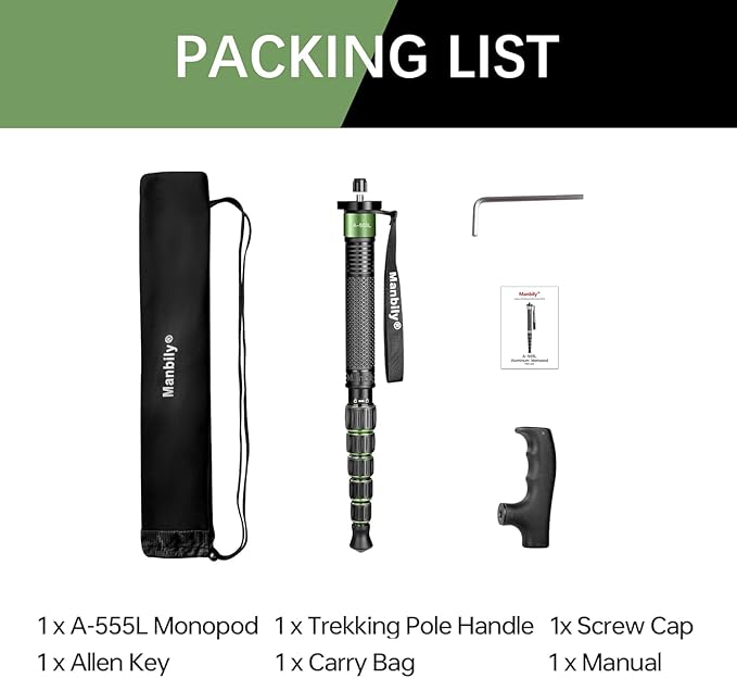 Camera Monopod Aluminum Portable Compact Lightweight Travel Monopod with Carrying Bag Walking Stick Handle,for DSLR Canon Nikon Sony Video Camcorder (Aluminum, Green&Black) - Image 7