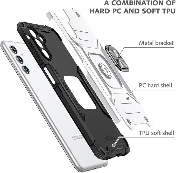 HNHYGETE for Samsung A13 5G Case, Galaxy A13 5G Case with Screen Protector, 360°Military Grade Rotatable Kickstand (Heavy Duty) Protective Cases for Samsung Galaxy A13 5G (Silver) - Image 4