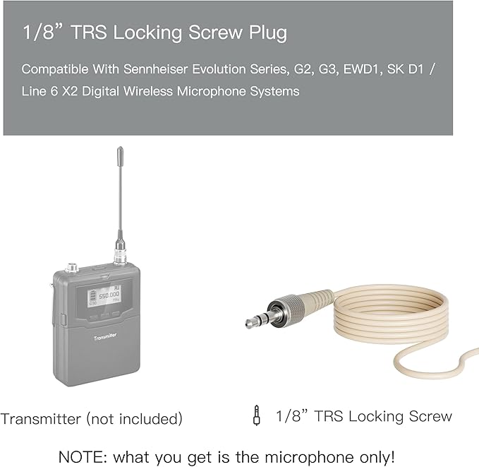 J K MIC-J 050 Lavalier Microphone Compatible with Sennheiser Bodypacks | Beige Clip-On Condenser Mic with 1/8” Locking TRS Plug for Presentations, Interviews and Live Performance - Image 2