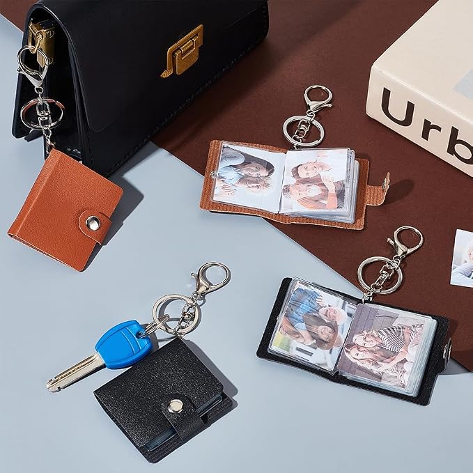 AHANDMAKER 4 Pack 2.5Inch Mini Small Photo Album with Keychain Pocket Photo Album Keychain Leather Photo Insert Keychain for Picture Photo Card Holder Storage Birthday Gift, KEYC-GA0001-36-US20 - Image 4