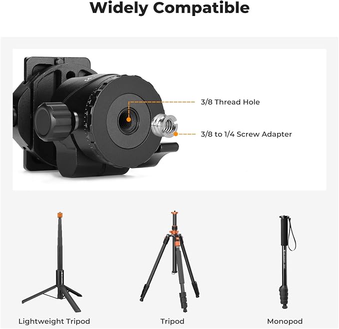 K&F CONCEPT Professional 28mm Metal Tripod Ball Head 360 Degree Rotating Panoramic with 1/4 inch Quick Release Plate Bubble Level for Tripod Monopod Slider Camera Camcorder up to 22 pounds - Image 5