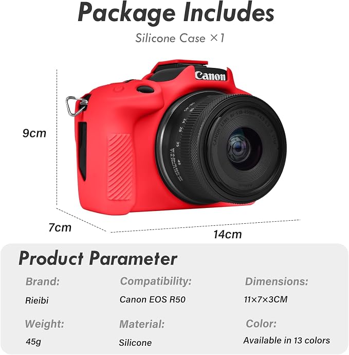 Rieibi EOSR50 EOS R50 Case, Soft Silicone Protective Case for Canon EOS R50 EOSR50 Vlogging Camera, Lightweight EOS R50 Camera Case Grip Cover Body Skin - Red - Image 2