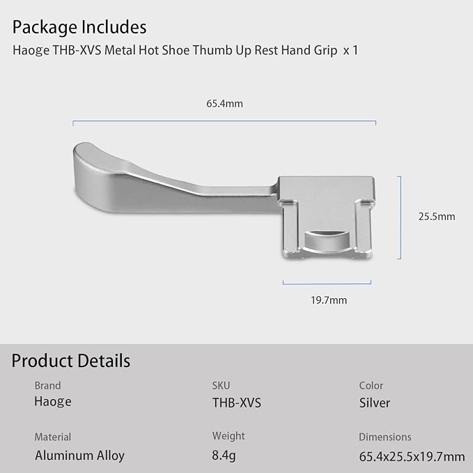 Haoge THB-XVS Metal Thumb Grip Up Rest Hand Grip for Fujifilm X100VI Fujinon X100V Camera Accessories Silver Hot Shoe Thumb Up - Image 9