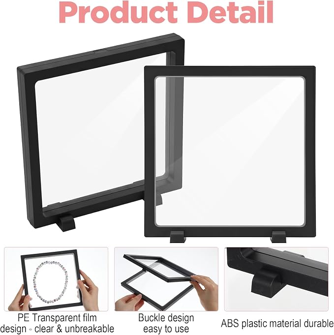 10Pcs 3D Floating Frame Display Case, 7x7x0.8 inch Transparent PE Film Suspension Storage Box with Stands, Floating Frame Display Holder Stand for Jewelry Coins Medals Collectibles, Fossils - Image 7