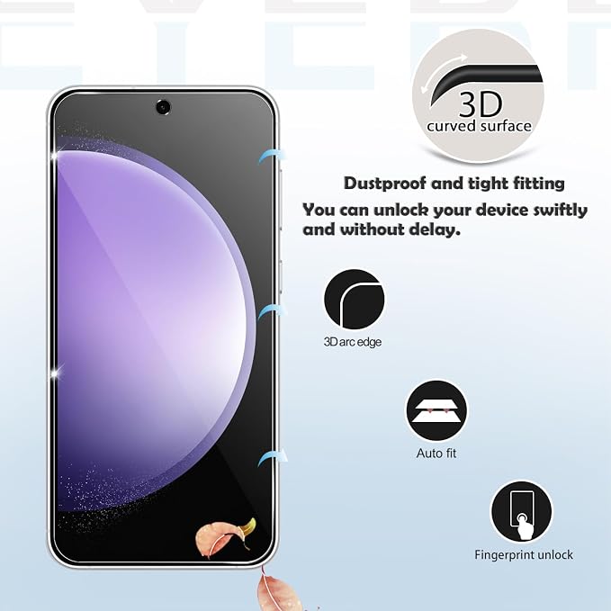 Galaxy S23 FE HD Clear Tempered Glass Screen Protector + Camera Lens Protectors, [2+2 Pack] [3D Glass] [Fingerprint Support] Screen Protector Glass For Samsung Galaxy S23 FE - Image 3