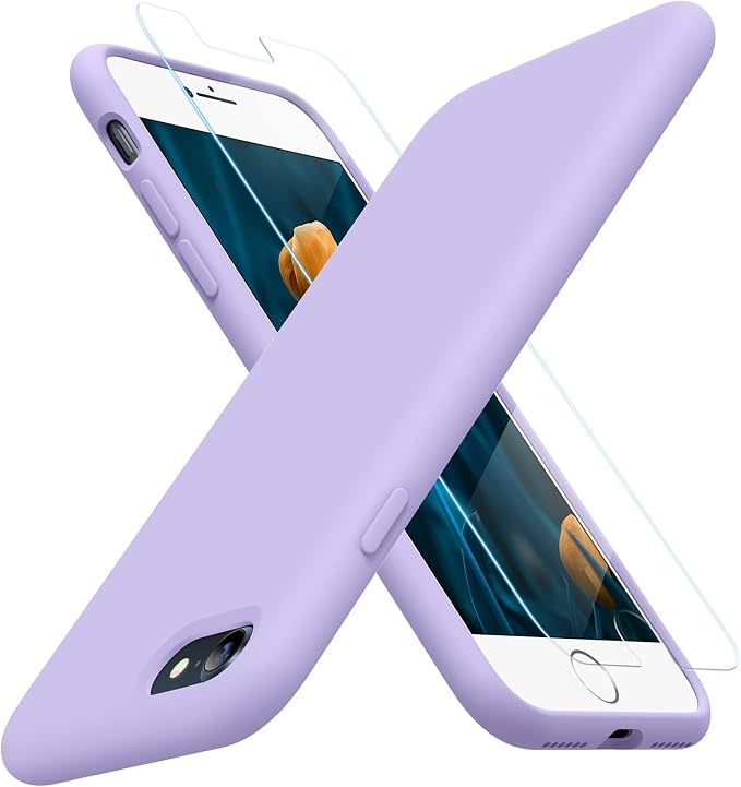 Miracase Silicone for iPhone SE 2022/SE 2020/7/8 Case,Light Purple | Ultra Slim Cover with Screen Protector, Soft Microfiber Lining, Multi-Color Premium Silicone Shockproof Phone Case by Miracase