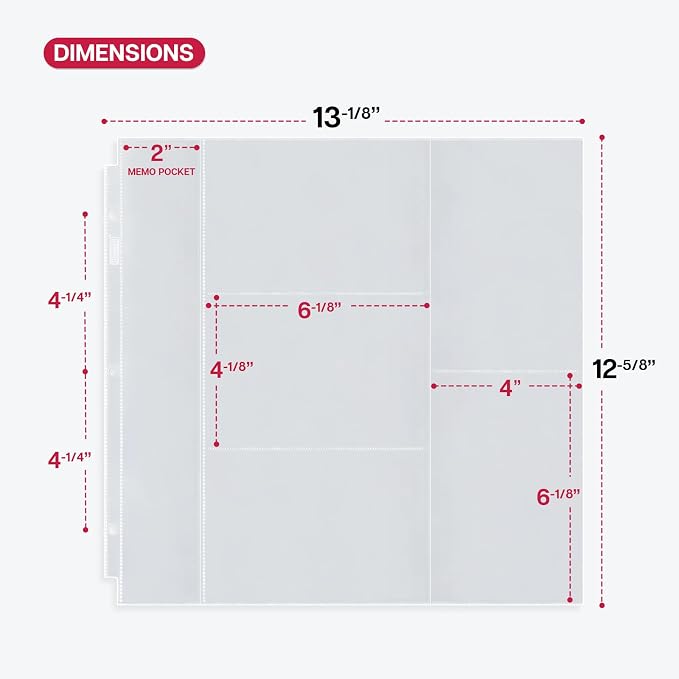 Dunwell 12x12 Photo Album Refill Pages, 25 Pack Holds 250 Photos, 4x6 Photo Sleeves for 3 Ring Binder, Mixed Layout Scrapbook Page Protectors, Acid-Free Poly - Image 3