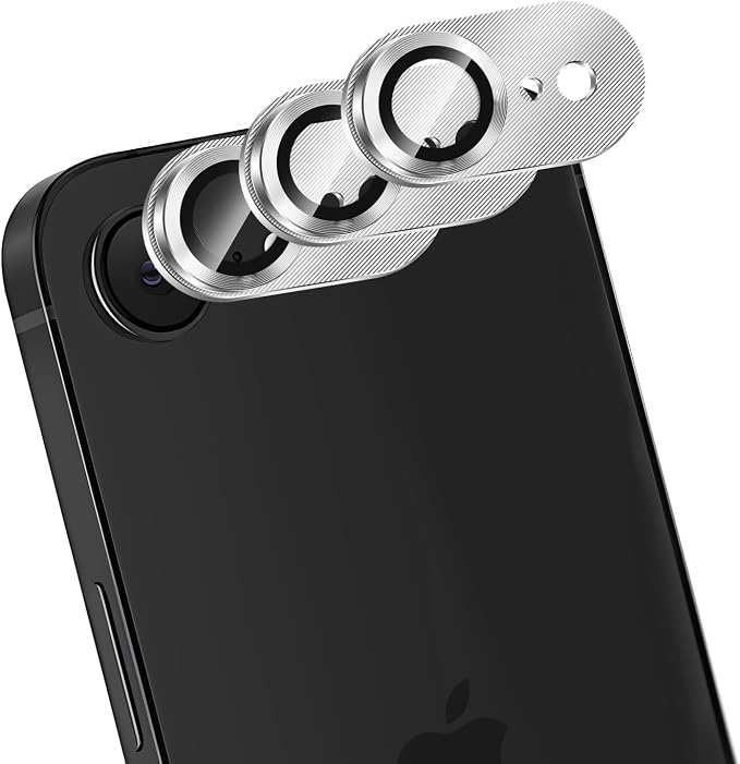 (3 Pack) Camera Lens Protector for iPhone 17e / iPhone 16e, Aluminum Alloy Sapphire Glass Camera Screen,Anti Scratch, Bubble Free,Tempered Glass Screen Protecto - Silver - Image 2